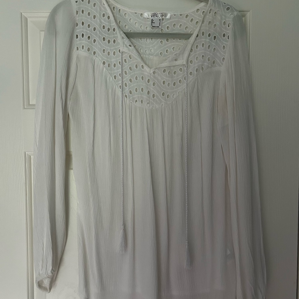 VENUS White Eyelet Long Sleeve Blouse
